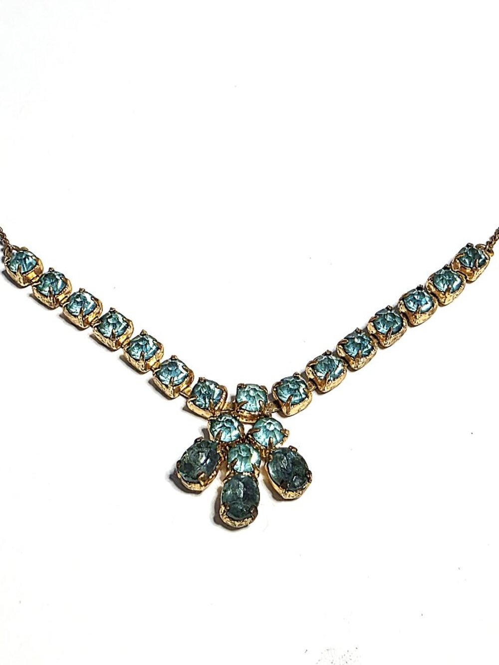 Czechoslovakian turquoise aquamarine rhinestone necklace